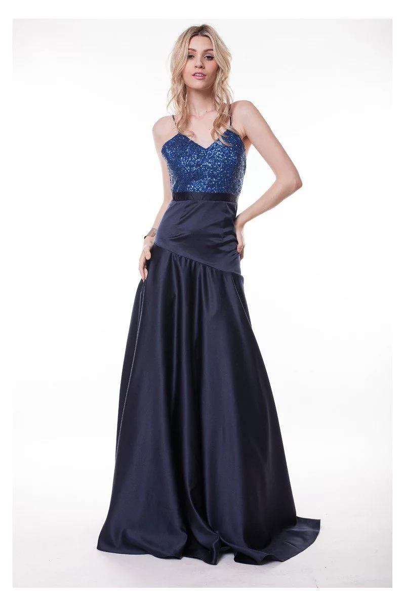Navy Blue Open Back Long Formal Gown With Straps - $119 #CK222 ...