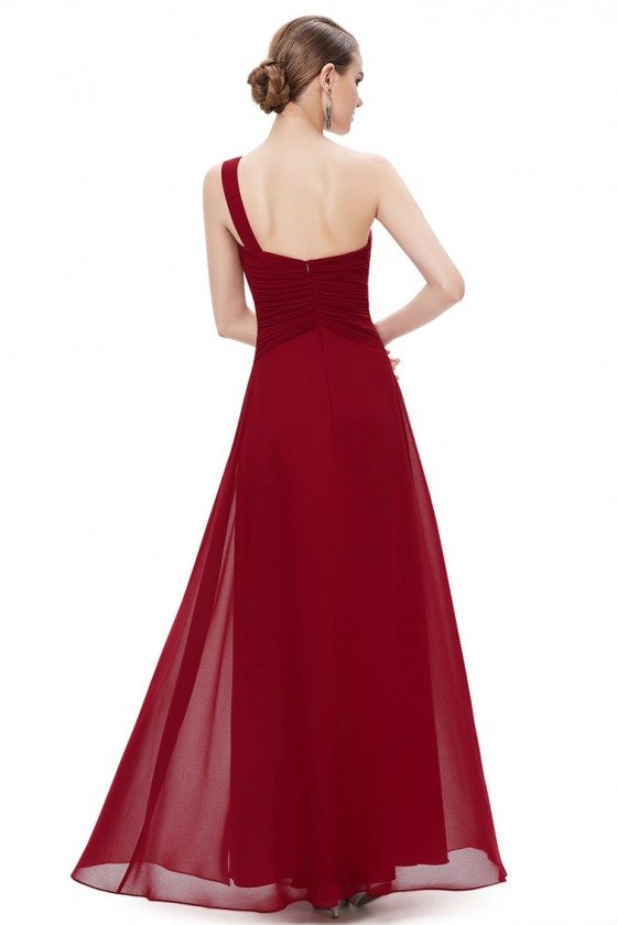 Elegant Burgundy One Shoulder Slit Ruched Long Formal Dress - $52 # ...