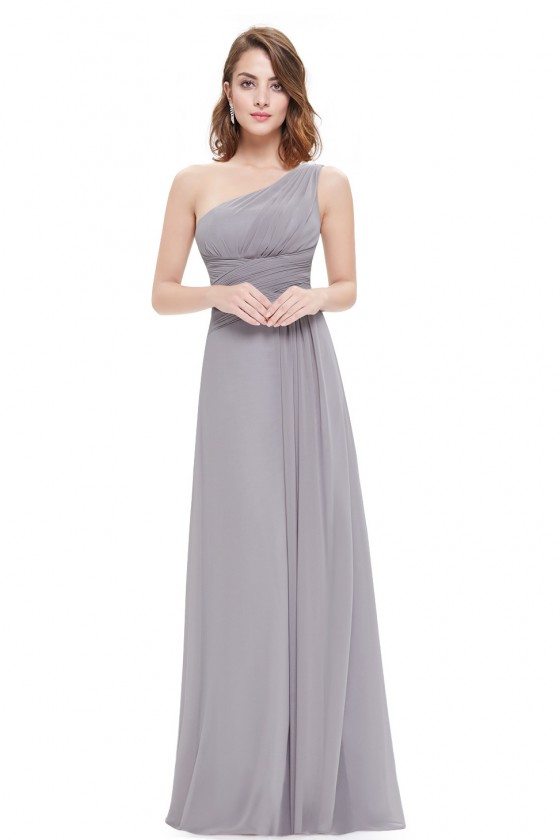 Elegant Grey One Shoulder Slit Ruched Long Formal Dress - $52 # ...