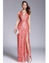 Deep V-neck Slit Long Halter Sequin Long Prom Dress
