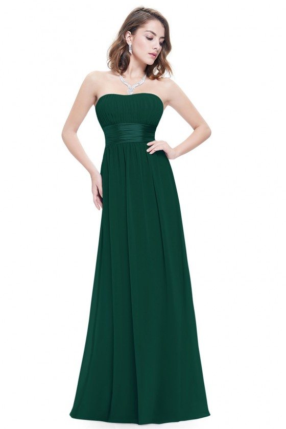 Strapless Ruched Bust Dark Green Chiffon Long Bridesmaid Dress - $43 # ...