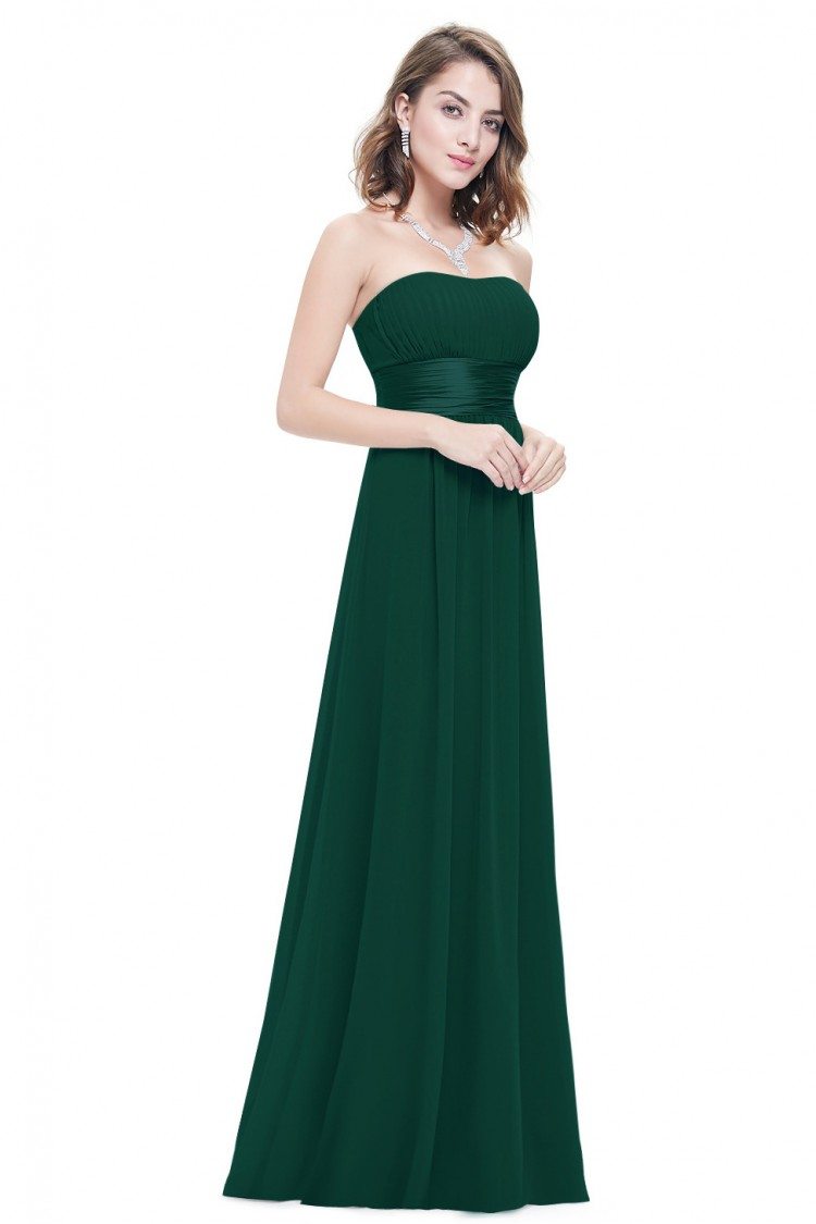 Strapless Ruched Bust Dark Green Chiffon Long Bridesmaid Dress - $43 # ...