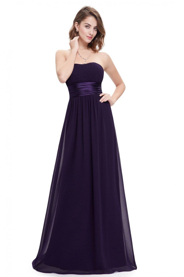 Strapless Ruched Bust Dark Purple Chiffon Long Bridesmaid Dress - $43 # ...