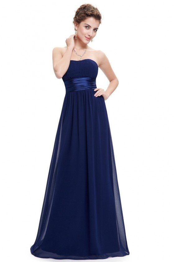 Strapless Ruched Bust Navy Blue Chiffon Long Bridesmaid Dress - $43 # ...