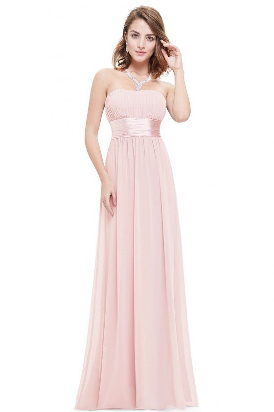 Strapless Ruched Bust Pink Chiffon Long Bridesmaid Dress - $43 # ...