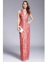 Deep V-neck Slit Long Halter Sequin Long Prom Dress - CK650