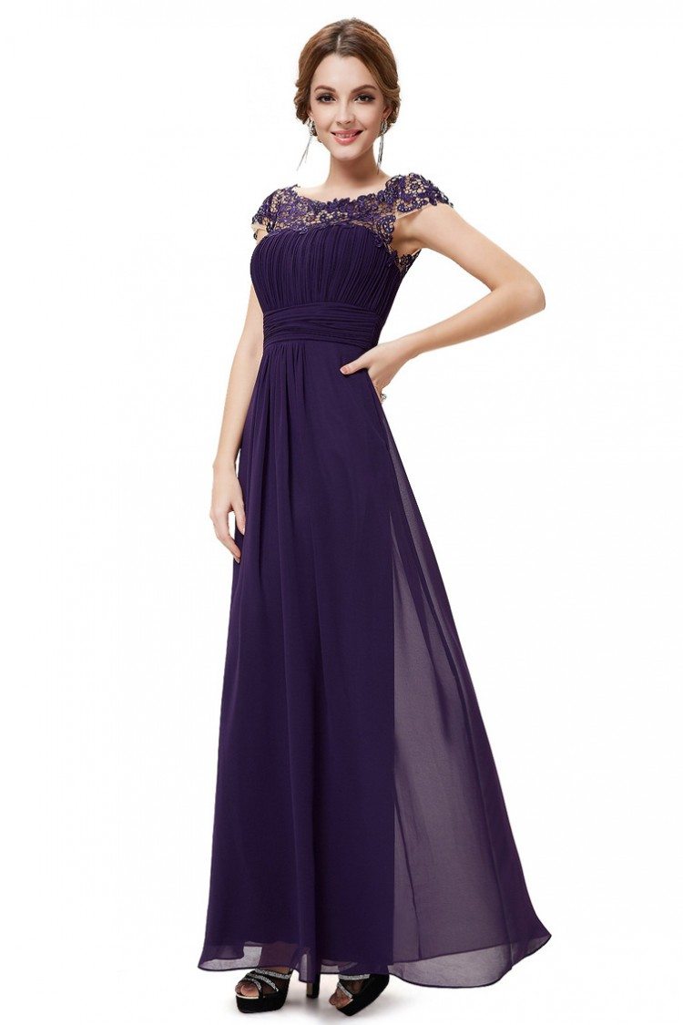 Dark Purple Lacey Neckline Open Back Ruched Bust Prom Dress - $66 # ...