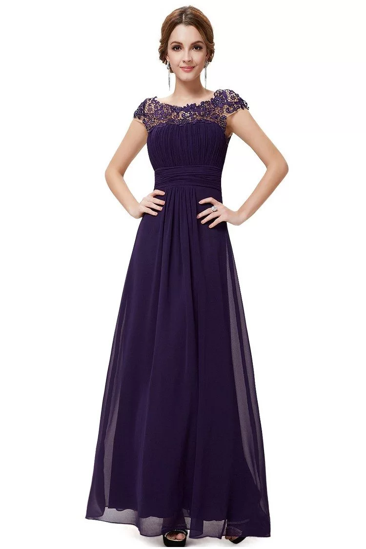 Dark Purple Lacey Neckline Open Back Ruched Bust Prom Dress - $66 # ...