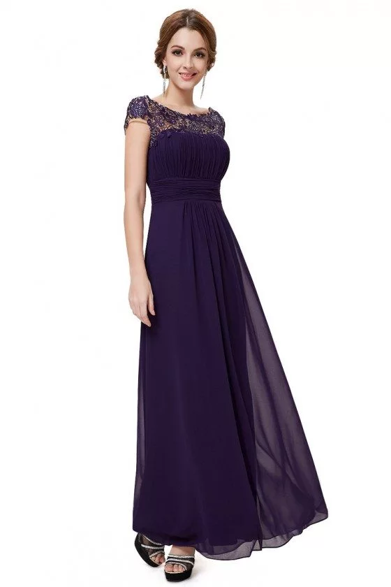 Dark Purple Lacey Neckline Open Back Ruched Bust Prom Dress - $66 # ...