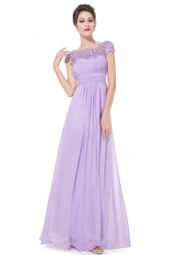 Lavender Lacey Neckline Open Back Ruched Bust Prom Dress - $62.04 # ...