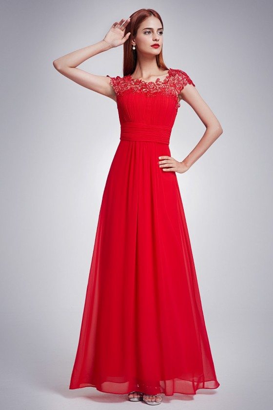 Red Lacey Neckline Open Back Ruched Bust Prom Dress - $66 #EP09993RD ...