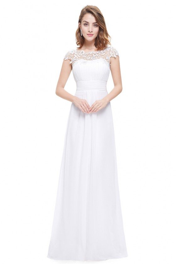 White Lacey Neckline Open Back Ruched Bust Prom Dress - $66 #EP09993WH ...