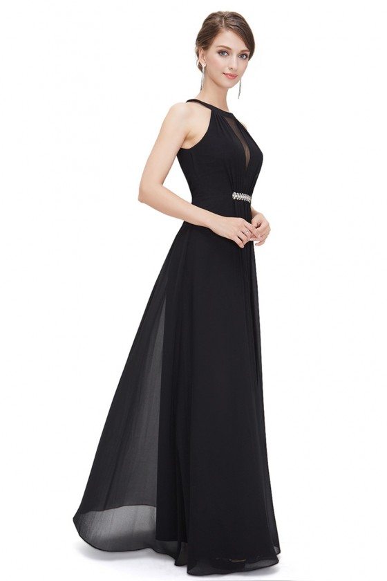 Black Sleeveless Rhinestone Ruched Waist Maxi Evening Dress - $52 # ...