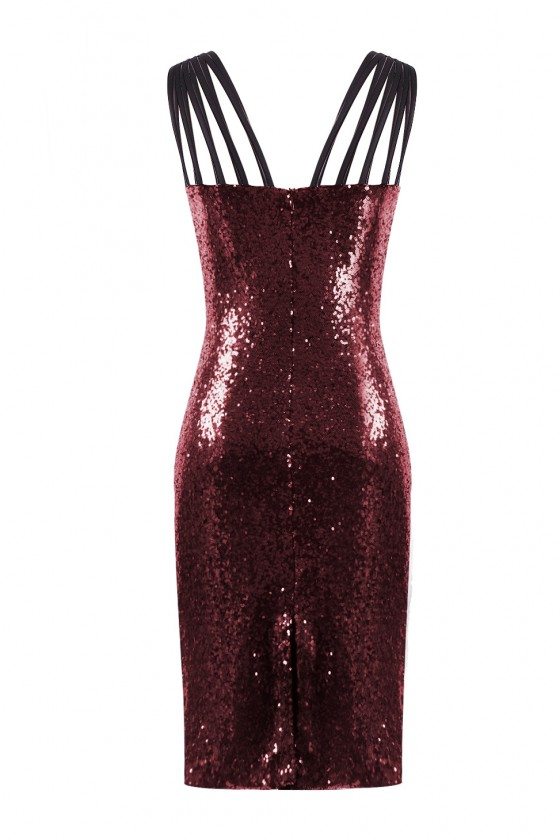 Burgundy V-Neck Sleeveless Sequins Short Party Dress - $45 #EP13014BD ...