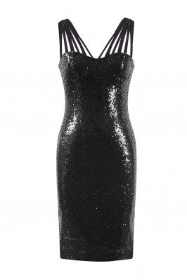 Black V-Neck Sleeveless Sequins Short Party Dress - EP13014BK