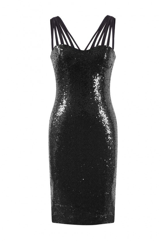 Black V-Neck Sleeveless Sequins Short Party Dress - $45 #EP13014BK ...