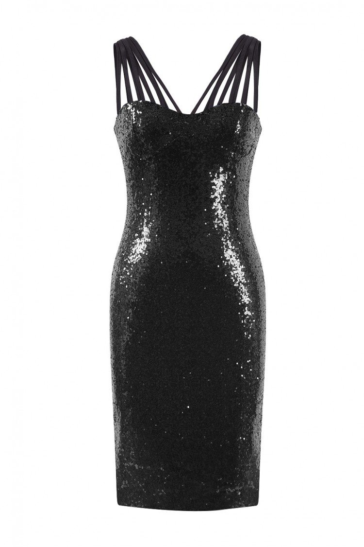 Black V-Neck Sleeveless Sequins Short Party Dress - $42.3 #EP13014BK ...