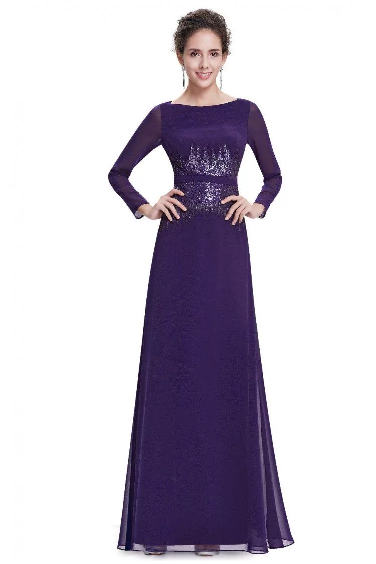 Dark Purple Sequins Long Sleeve Evening Dress - $78 #HE08635DP ...