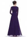 Dark Purple Sequins Long Sleeve Evening Dress - HE08635DP
