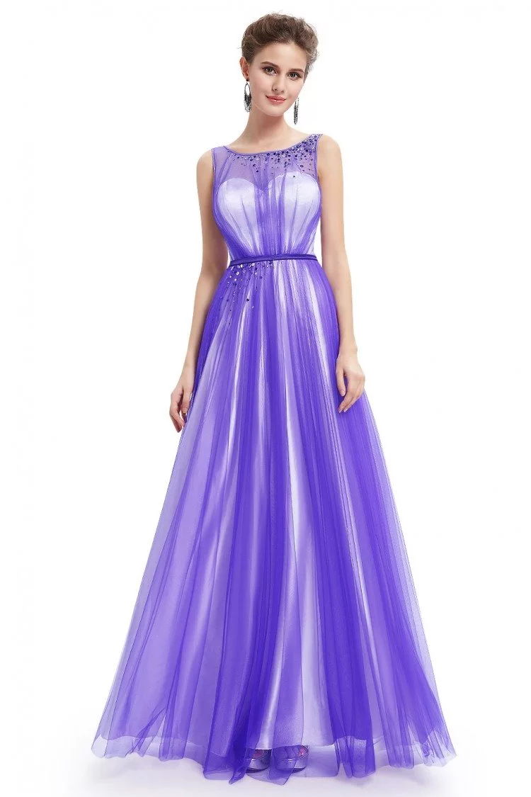 Purple Tulle Round Neck Long Prom Party Dress - $66 #HE08747SB ...