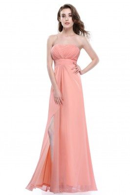 Peach Strapless Slit Long Evening Party Dress - HE08840PE