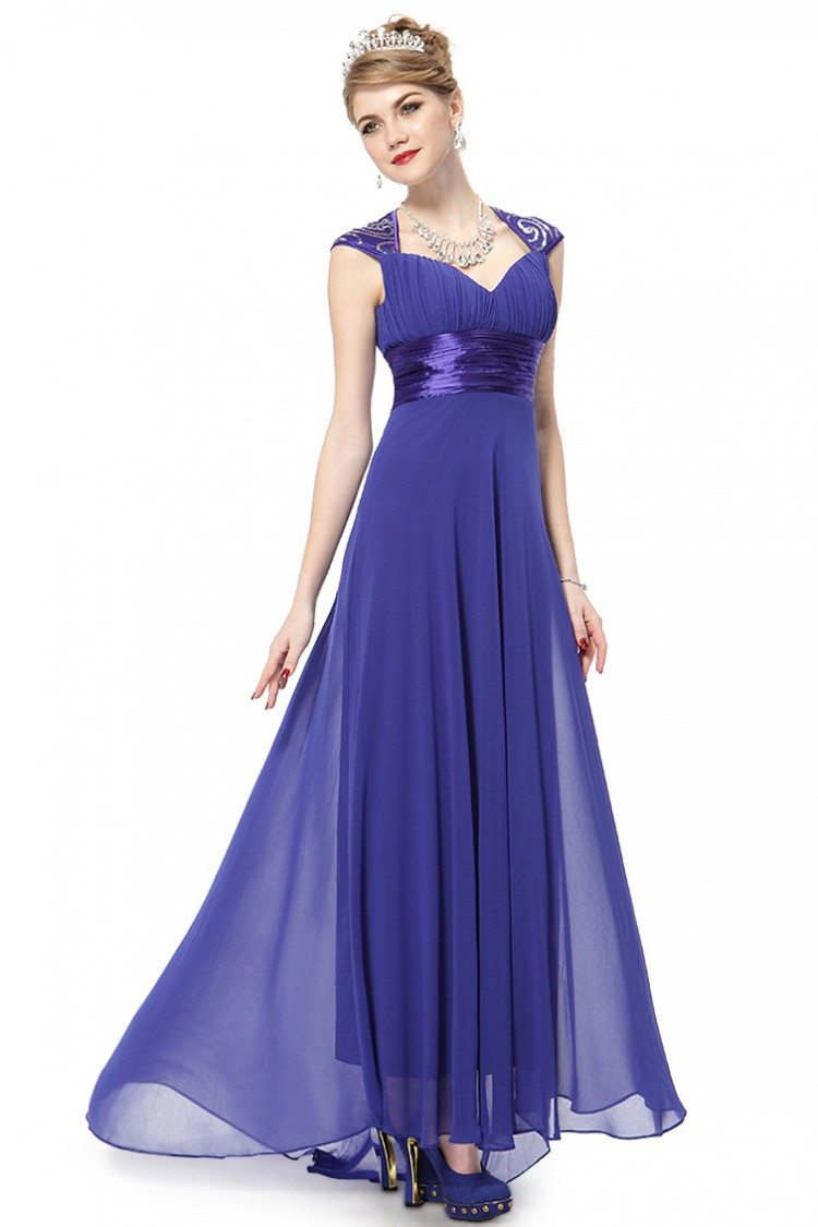 Royal Blue V-neck Sequins Chiffon Ruffles Empire Line Evening Dress ...