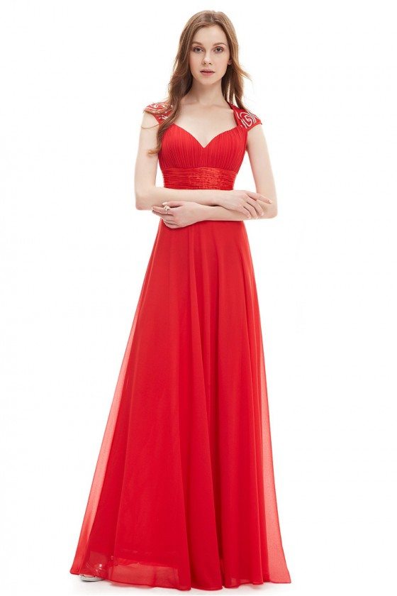 Red V-neck Sequins Chiffon Ruffles Empire Line Evening Dress - $45 # ...