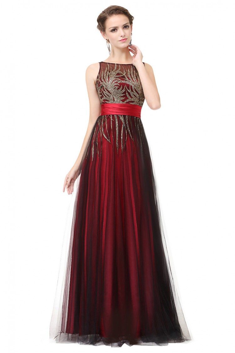Red Evening Round Neck Long Party Dress - $73.32 #EP08740RD - SheProm.com