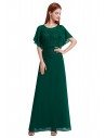 Women's Green Lace Chiffon Long Evening Dress - EP08775DG