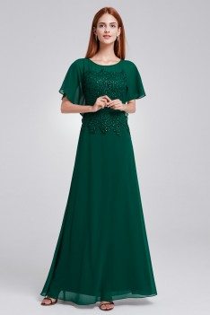 Women's Green Lace Chiffon Long Evening Dress - EP08775DG