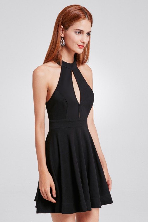 Women's Sexy Black Solid Halter Sleeveless A-line Casual Dress - $48 # ...