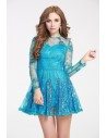 Blue Sequined Embroidery Fit And Flare Short Dress