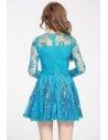Blue Sequined Embroidery Fit And Flare Short Dress - DK248