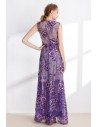 Purple Sleeveless Long Prom Dress with Embroidery Sequins - CK9295a