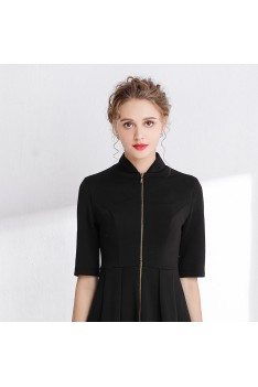 Little Black Cocktail Satin Dress with 1/2 Sleeves - DK9301