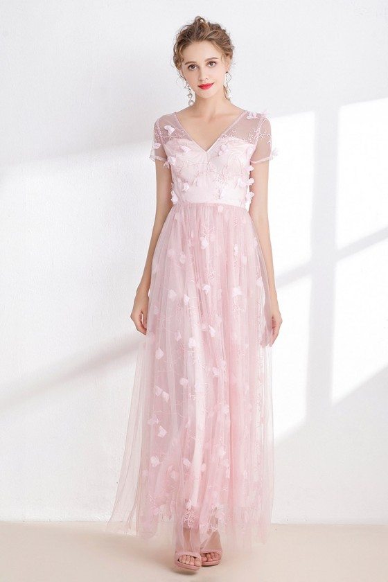 Blush Pink Tulle Sweetheart Prom Dress with Floral - $99 #CK9292 ...