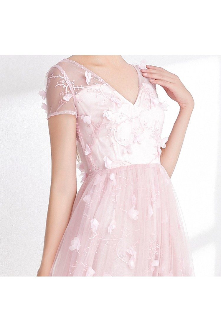 Blush Pink Tulle Sweetheart Prom Dress with Floral 99 CK9292
