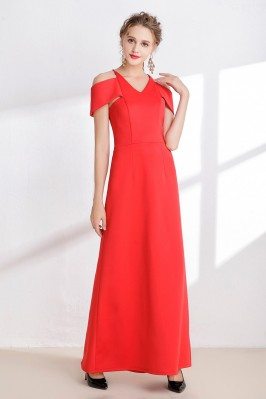 Hot Red Off the Shoulder Style Satin Formal Dress - CK998