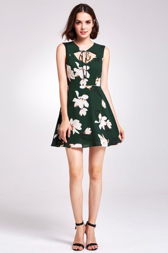 Unique Green Floral Print Chiffon Cocktail Prom Dress - $43 #AS05912GR ...