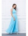 Blue Beaded Chiffon Long Halter Formal Dress - CK460