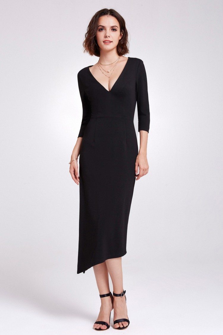 Asymmetrical Black Casual Slit Dress with Sweetheart Neck 49 