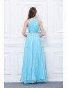 Blue Beaded Chiffon Long Halter Formal Dress - CK460