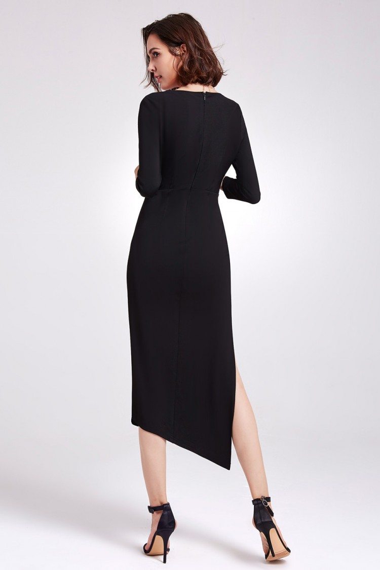 Asymmetrical Black Casual Slit Dress with Sweetheart Neck - $49 # ...