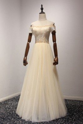 Champagne Vintage Long Prom Dress With Sequin Bodice For Girls - AKE18187