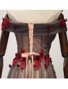 Vintage Long Black Formal Dress Off The Shoulder With Red Florals - AKE18185