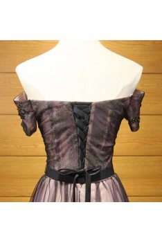 Vintage Off Shoulder Sleeved Formal Dress Long For Winter Party - AKE18184