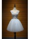 V-neck Short Grey Homecoming Dress With Lace Beading For Teens - AKE18179