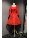 Red A Line Tulle Short Formal Dress With 3/4 Sleeves - MQD17045