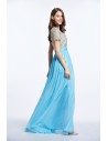 Blue Embroidery Long Party Dress With Sleeves - CK480