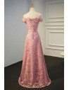 Pretty Pink Lace Off Shoulder Long Party Dress For Formal - MQD17044